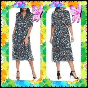 Maggy London Floral Chiffon Midi Shirtdress